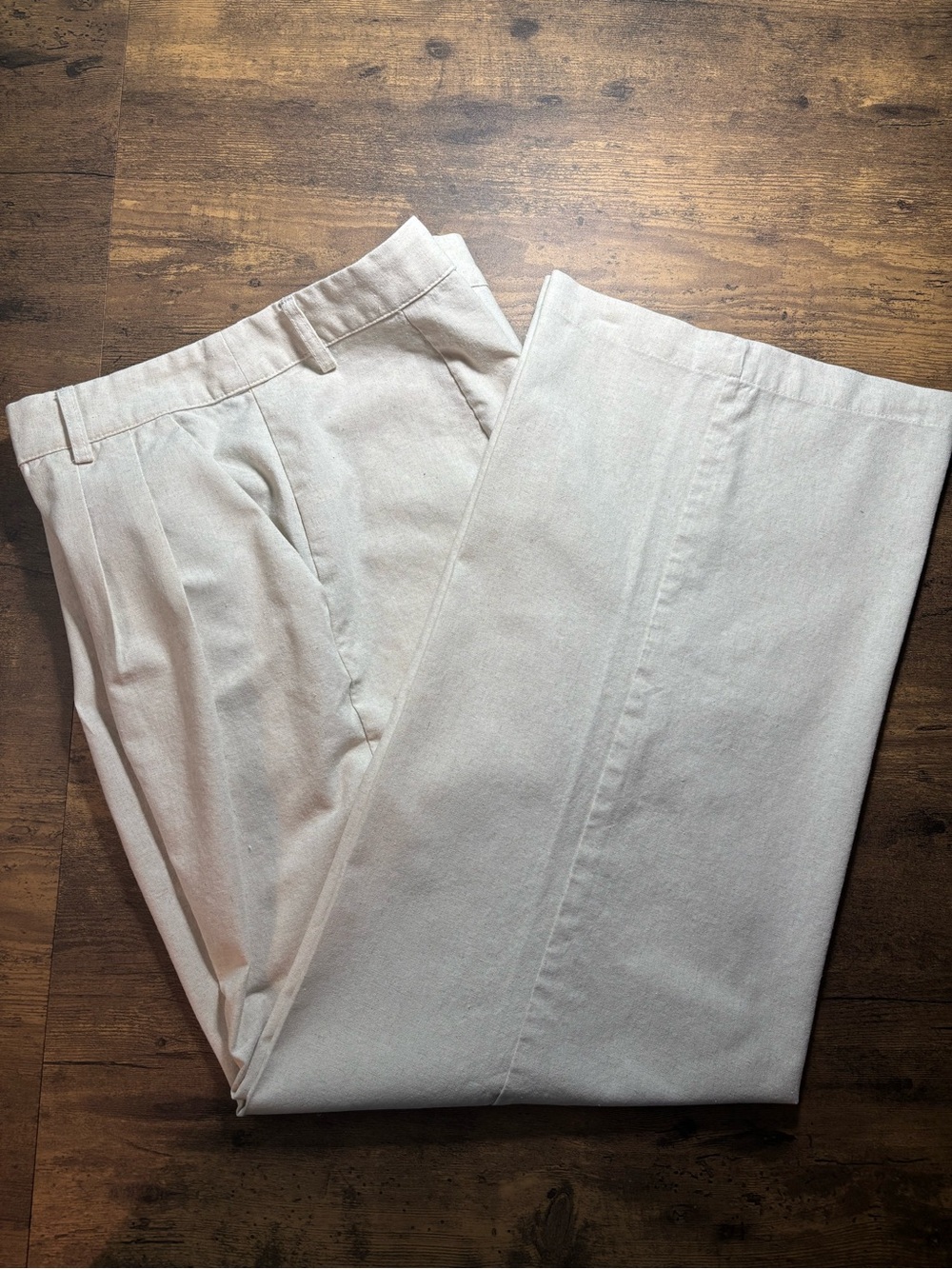 Linen Blend Pleated Wide-Leg Trousers in Beige XL quiet luxury tailored oldmoney